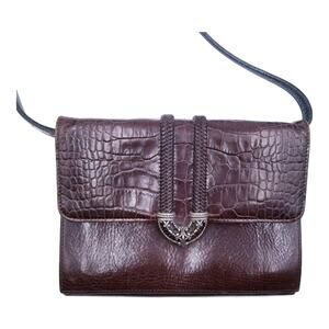 BRIGHTON Richmond Leather Crossbody Foldover Clutch Chocolate Brown